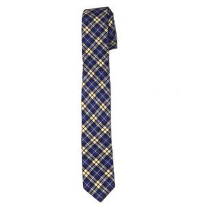 NWT Skinny Plaid Cotton Necktie Tie Blue Tan Black Men's Long